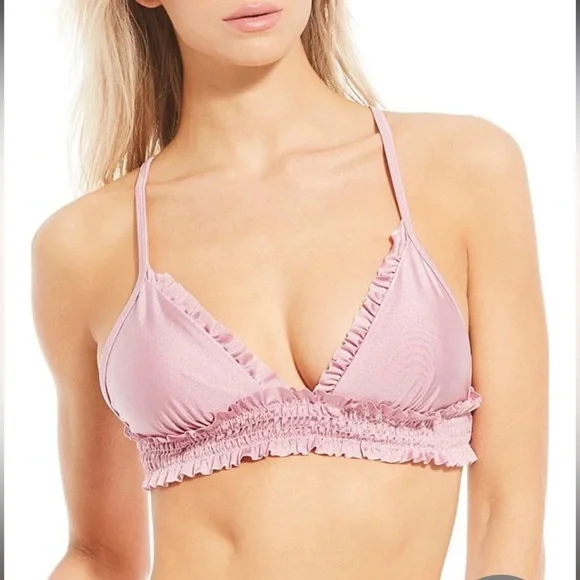 Chealsea and Violet Solid Smocked Bikini TOP ONLY new with tags M mauve mist - Picture 1 of 9